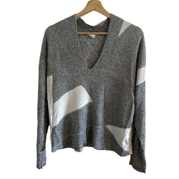 Helmut‎ Lang V-Neck Knit Sweater Long Sleeve Geometric Design Gray White Small - Picture 2 of 8